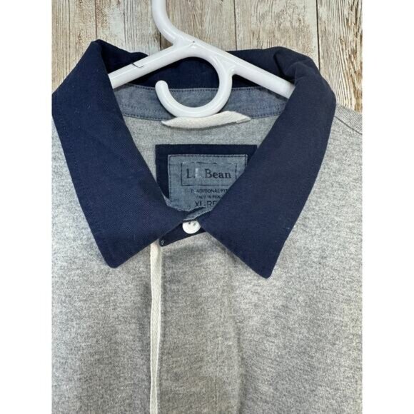 L.L. Bean‎ Rugby Polo Shirt Men sz XL Heather Gray Blue Long Sleeve 1/4 Button - Picture 4 of 9